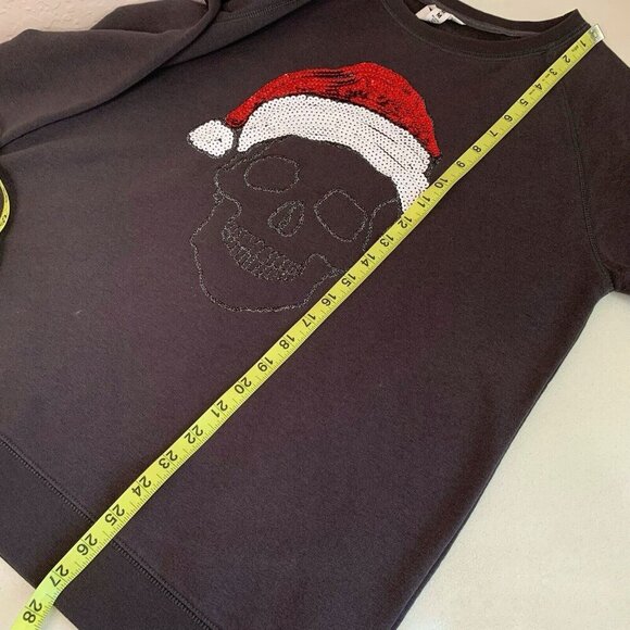 Bethany Mota Skull Christmas Sweatshirt Womens Medium Sequins Grey Red White - Picture 8 of 11